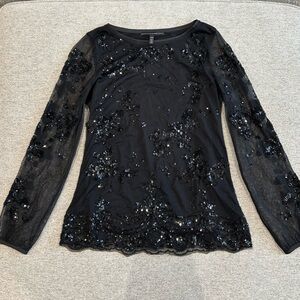 Black Lace Sequin Blouse